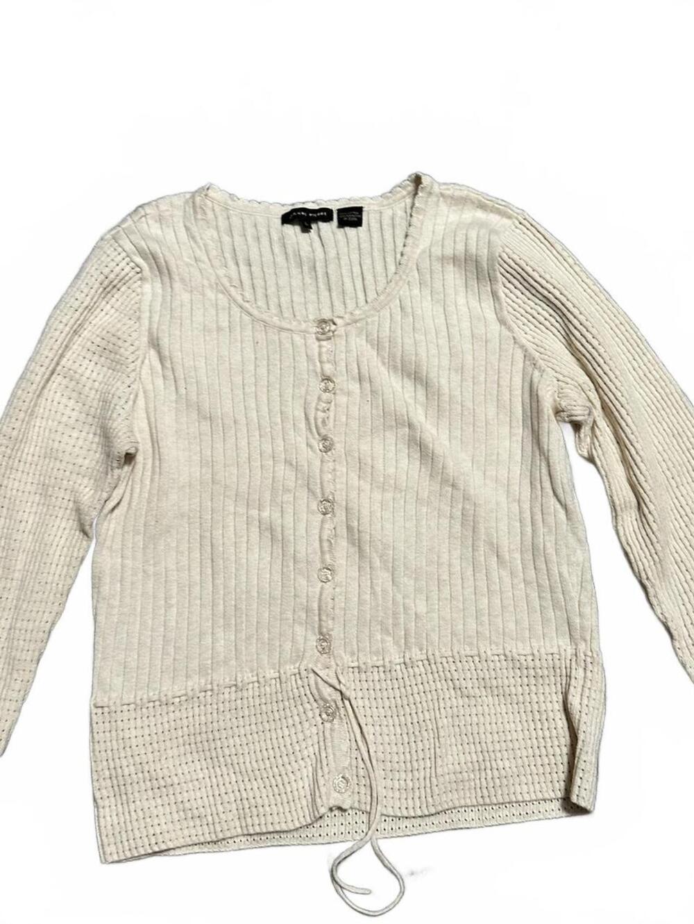Jeanne Pieare 100% Cotton Beige Tan Cardigan Fairy Core Size L